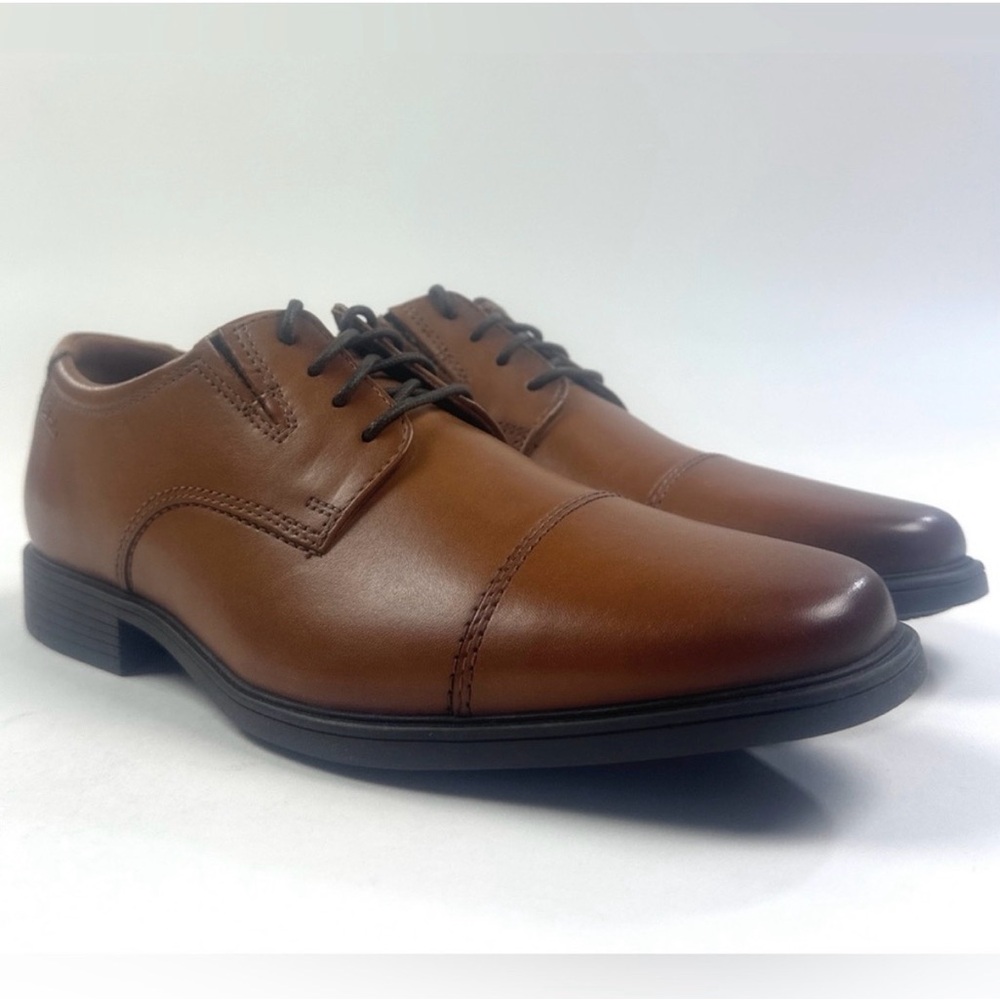 Clarks Tilden Cap Toe Leather Mens Brown Tan Oxford Dress Shoes Comfort 26130096